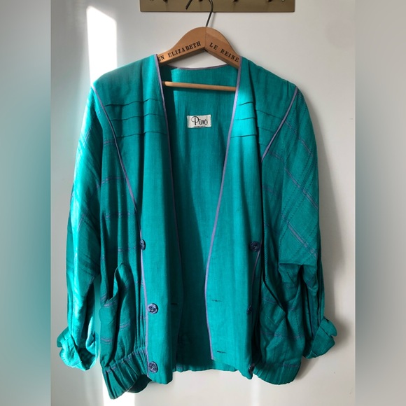 Vintage 80’ Turquoise double Breasted Bomber Jacket - Picture 4 of 8
